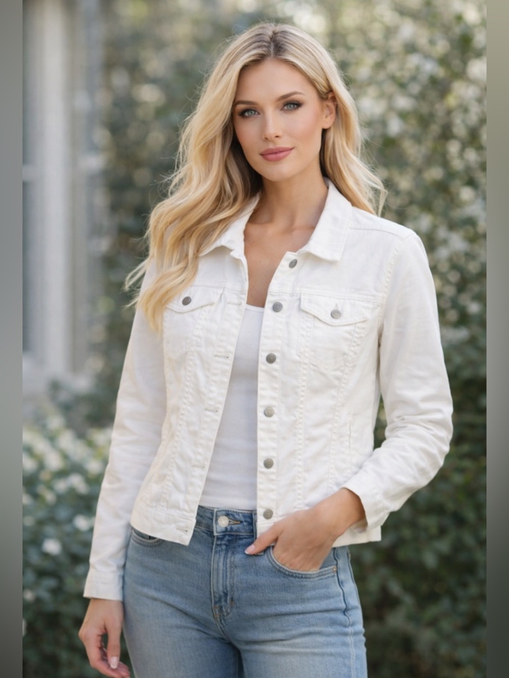 Sonoma White Denim Jacket XXL | Classic Button Front | Chic Layering Staple